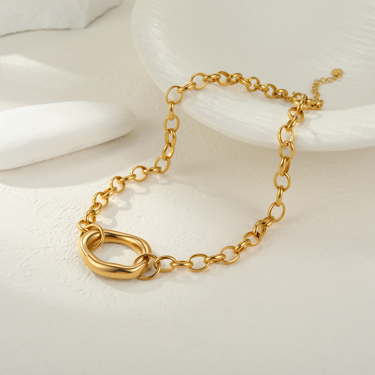 Collar, Pulsera Y Aretes Ovalados (Oro)