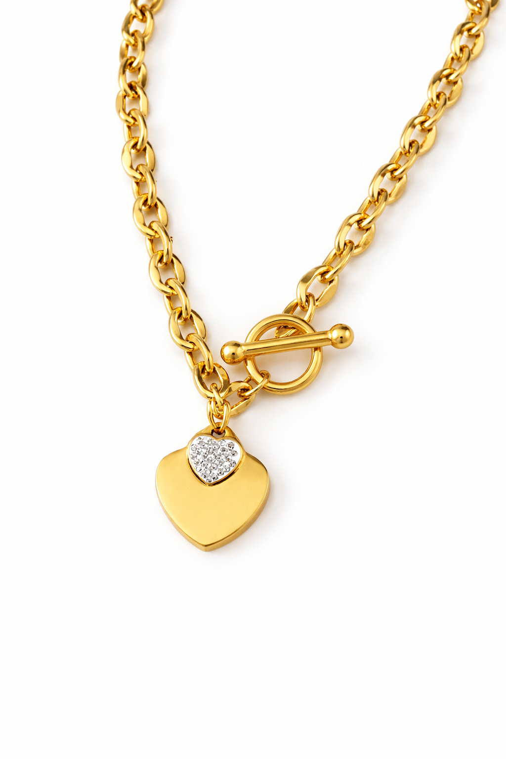 Joyería de collar y pulsera con doble corazón de acero inoxidable de moda, resistente al agua.