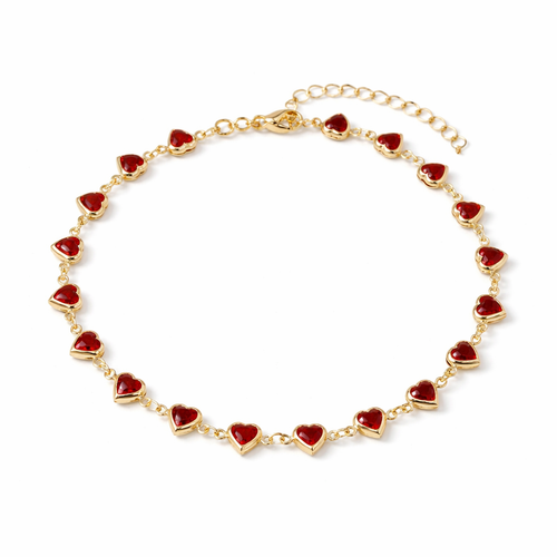 Elegante y de Moda Collar de Corazón Rojo con Cristales de Estrás.