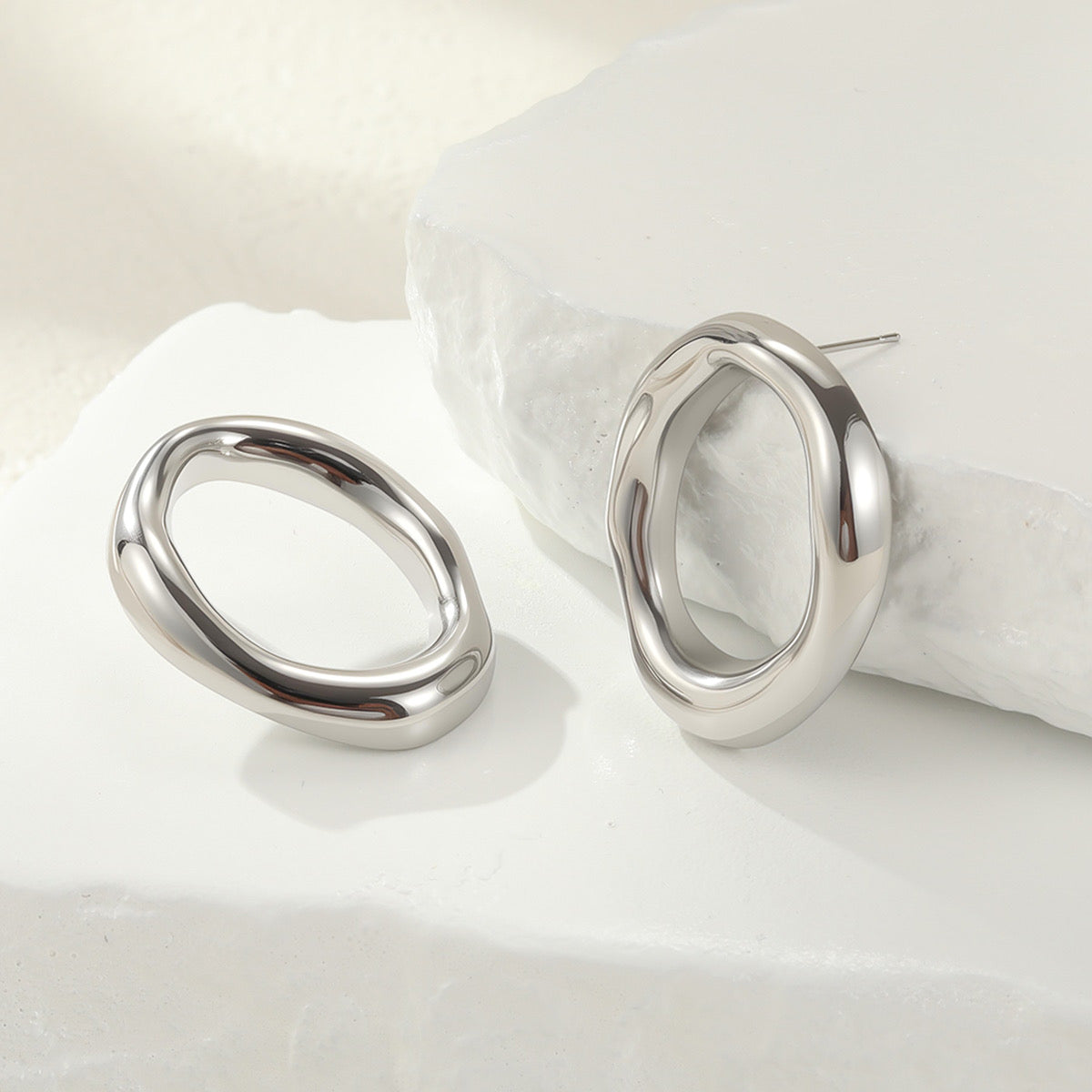 Collar, Pulsera Y Aretes Ovalados (Plata)￼