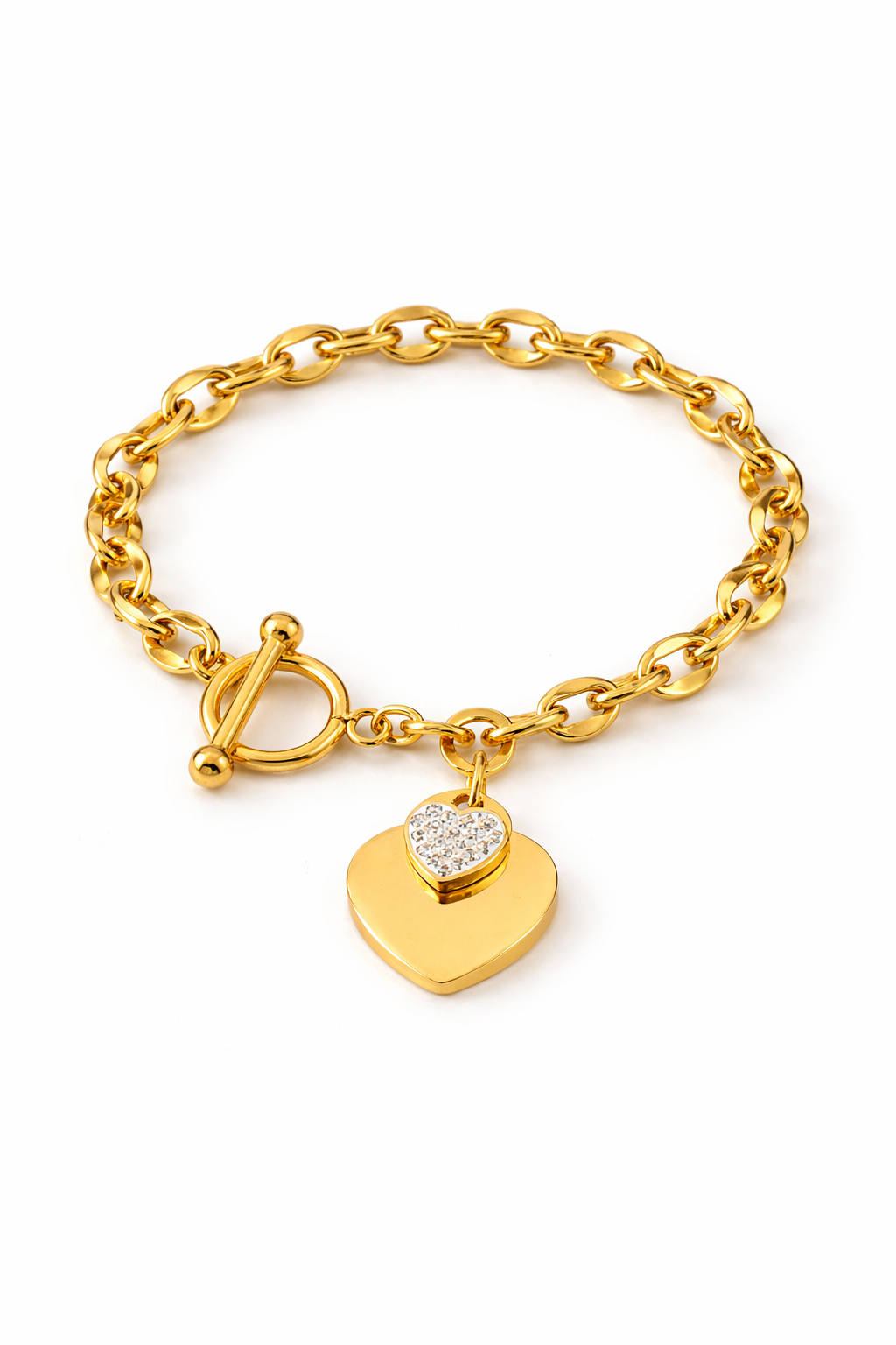 Joyería de collar y pulsera con doble corazón de acero inoxidable de moda, resistente al agua.