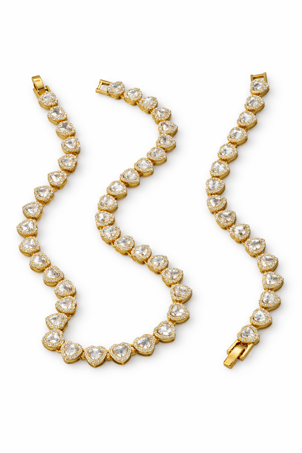 Nuevo Estilo Collar De Cadena Y Pulsera Con Mosaico Con Forma De Corazón Oro.